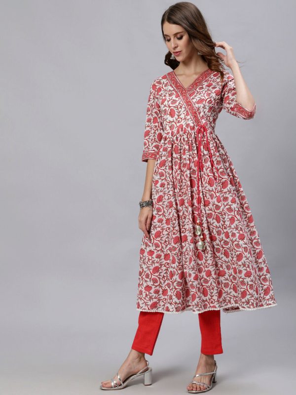 Jaipur Kurti White Floral Printed Angrakha Women Kurta Sale