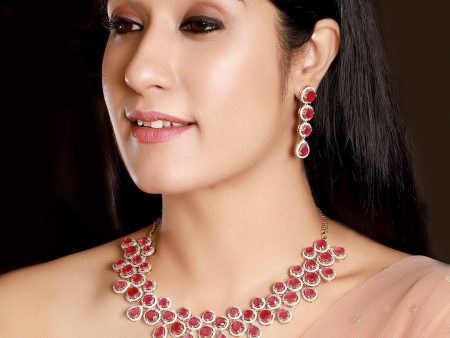 Rubans Gold-Plated Red & White Stone-Studded Handcrafted Jewellery Set Online now