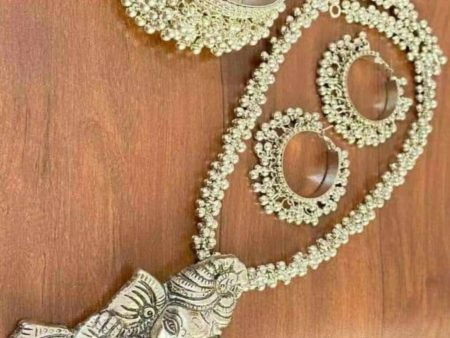 Mominos Fashion Johar Kamal Silver-Plated Brass Finish Ganesha Long Neckalce Combo Set For Women Supply