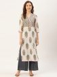 Jaipur Kurti Women Off-White & Pink Printed Straight Kurta Supply