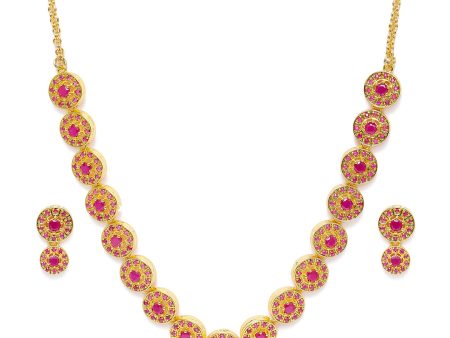 Zaveri Pearls Pink Gold-Plated Cubic Zirconia Studded Jewellery Set For Cheap