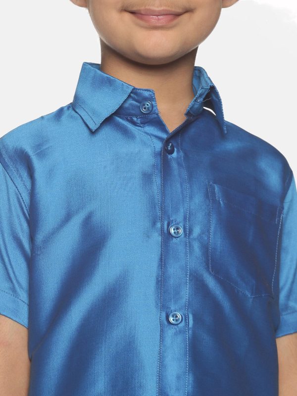 Sethukrishna Blue & White Shirt with Dhoti Set For Boys Fashion