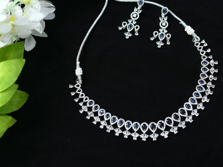 Mominos Fashion Johar Kamal Silver-Plated American Diamond Silver Blue Choker Set For Discount