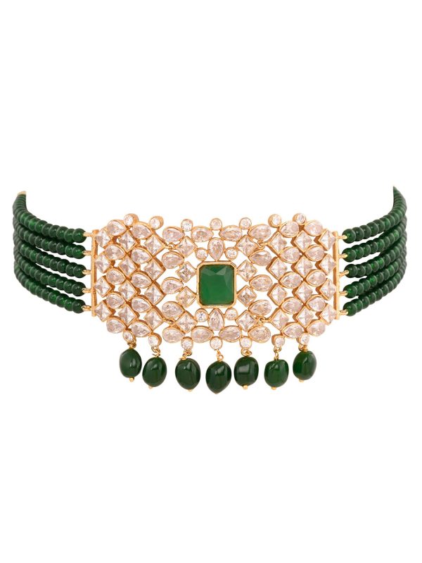 Saraf RS Jewellery Gold-Plated White & Green American Diamond Studded Choker Jewellery Set Online