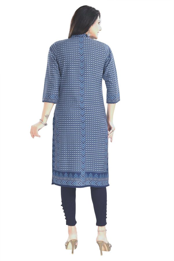 Snehal Creations Blue Designer Digital Print Cotton Slub Fabric Long Kurti Tunic For Sale