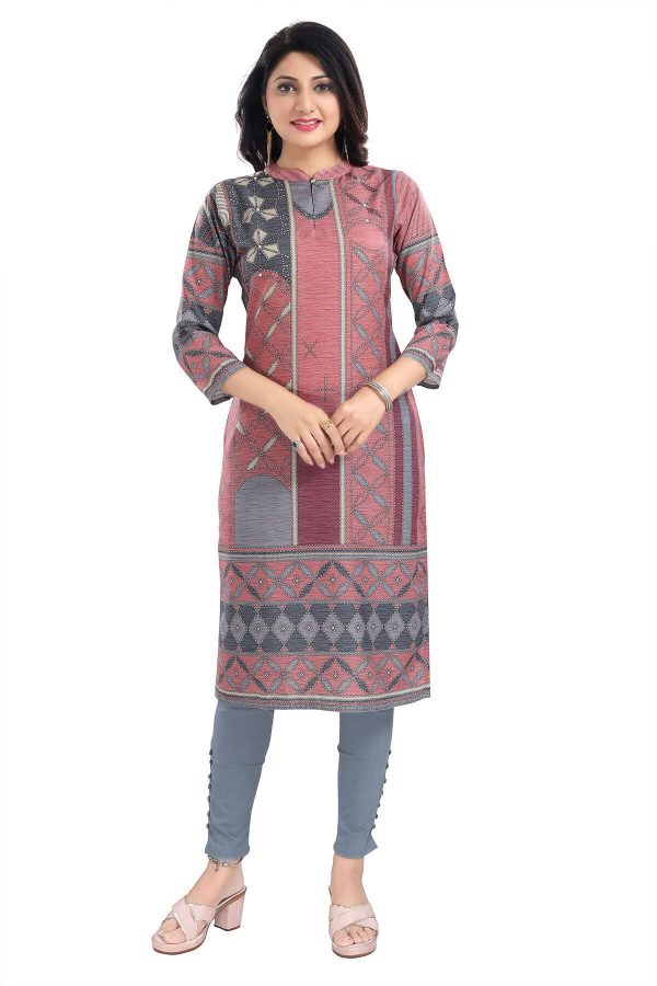 Snehal Creations Cherished Coral Digital Print Masleen Long Kurti Tunic For Discount