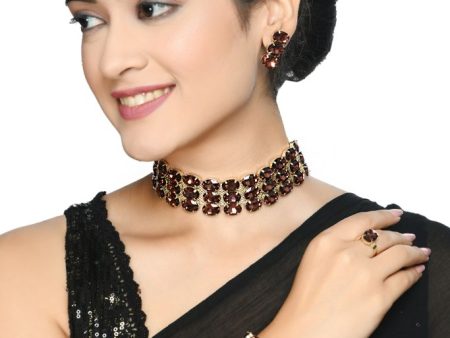 Mominos Fashion Johar Kamal Gold-Plated Finish Stone Choker For Women (Brown) Hot on Sale