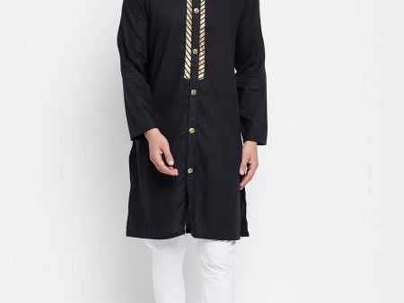 Even Apparels Black Linen Men s Sherwani Kurta With Decorative Placket Sale