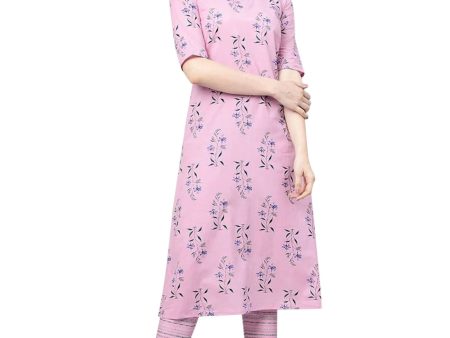 Vamika Printed Cotton Pink Party Wear Casual Wear Women s Kurta Set Suit Discount