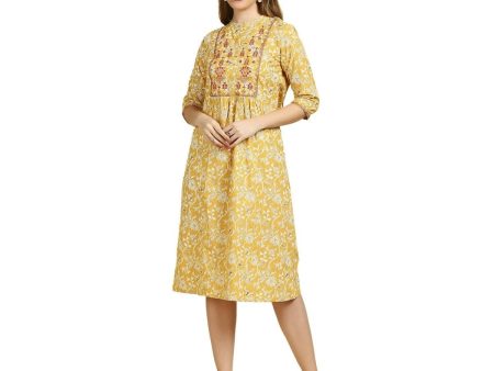 Anubhutee Women s Cotton A-Line Midi Casual Yellow Dress Discount