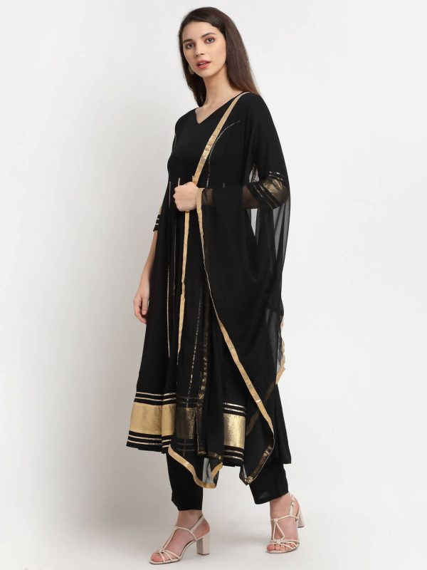 Rudra Bazaar Black Anarkali Kurti & Pyjamas With Duppata Fashion