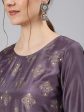 Jaipur Kurti Women Purple Floral Yoke Design Empire Kurti with Trousers Online Sale