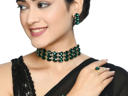 Mominos Fashion Johar Kamal Gold-Plated Finish Stone Choker For Women (Green) Online