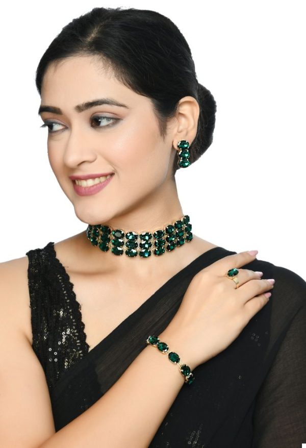 Mominos Fashion Johar Kamal Gold-Plated Finish Stone Choker For Women (Green) Online