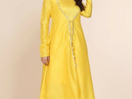 Cheera Women s Yellow Silk Blend With Gota Work Double Layer Dress With Silk Straight Pant Set Online Hot Sale