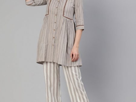 Jaipur Kurti Women Grey Striped Co-Ords Online Hot Sale