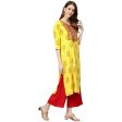 Anubhutee Women s Rayon Printed Yellow Kurta with Palazzos Discount