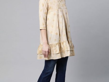 Ahalyaa Beige Cotton Gold Printed Tunic Online now