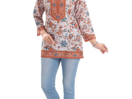 Snehal Creations Cream Faux Crepe Short Kurti Tunic Top Online Sale