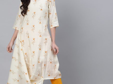 Jaipur Kurti Women Mustard Yellow Floral Embellished Flared Sleeves Chanderi Silk Chanderi Silk Kurta For Cheap