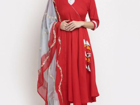 Rudra Bazaar Angrakha Red Kurti Set With Dupatta Sale