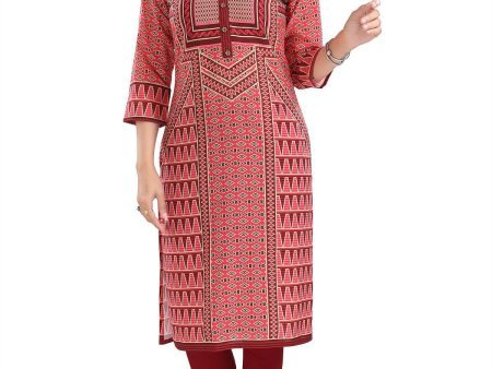 Snehal Creations Tomato Designer Print Cotton Slub Long Kurti Tunic Sale