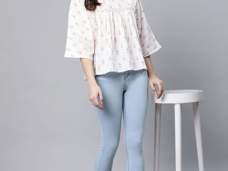 Ahalyaa Off White Pure Cotton Floral Printed Tunic Online