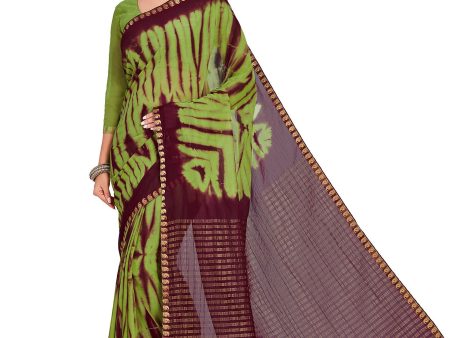 Mimosa Women s Green Chiffon Banarasi Silk Saree Cheap