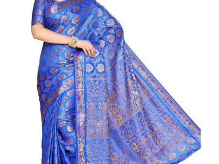 Mimosa Women s Blue Art Silk Kanjivaram Saree Hot on Sale