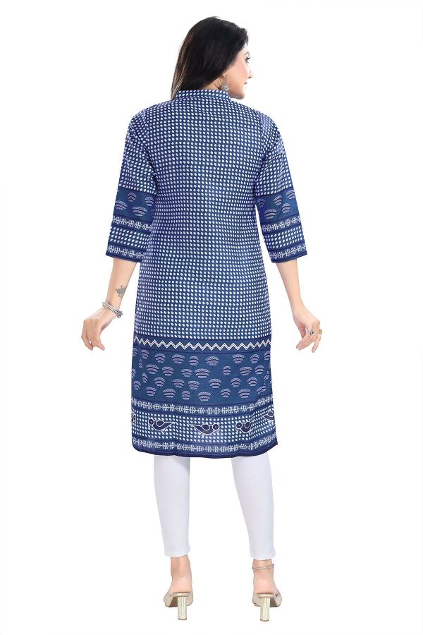 Snehal Creations Indigo Blue Designer Digital Print Cotton Slub Fabric Long Kurti Tunic For Discount