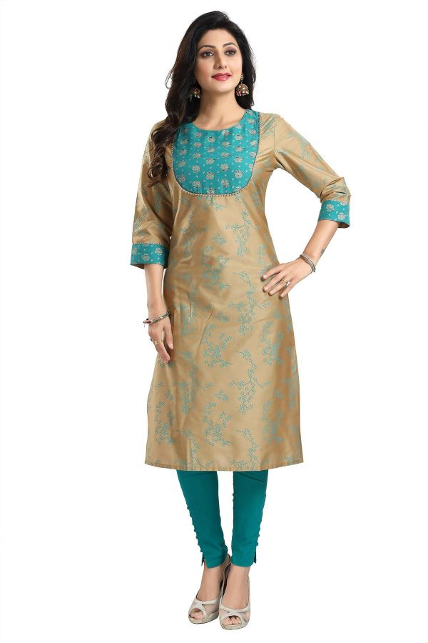 Snehal Creations Beige Cotton Silk Tunic for Women Sale