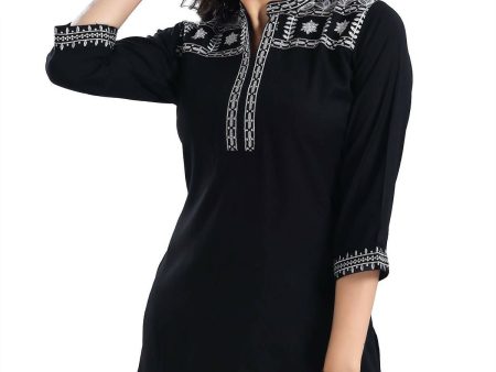 Snehal Creations Blissful Black Women Embroidered Boho Chic Tunic Top Sale