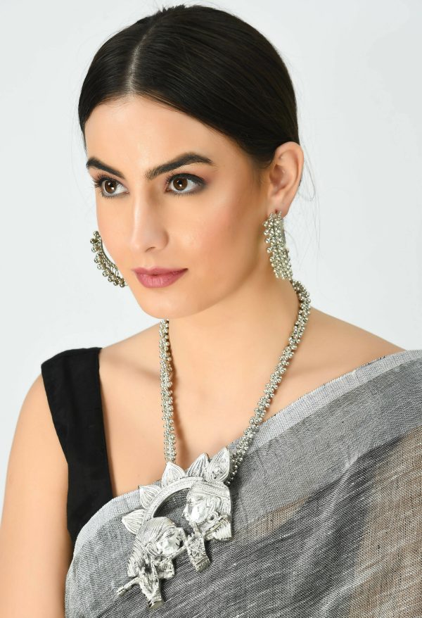 Mominos Fashion Johar Kamal Oxidised Silver-Plated Brass Finish Radha Kishan Long Necklace For Women (Silver) Online