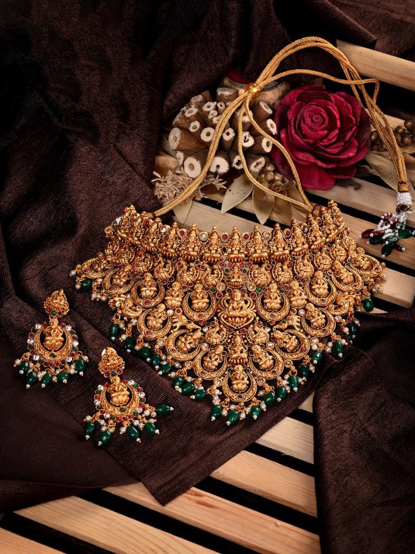 Saraf RS Jewellery Gold-Plated Stone-Studded Jewellery Set Online Sale