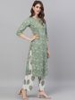 Jaipur Kurti Women Green & Off-White Printed Kurta with Trousers & Dupatta Online Hot Sale