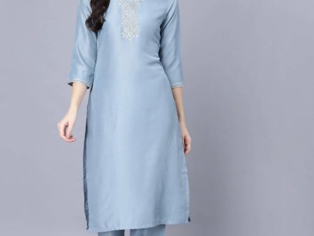 Myshka Women Blue Ethnic Motifs Panelled Kurta with Trousers With Dupatta Online now