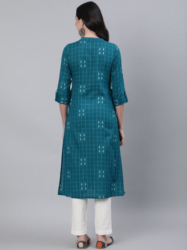 Jaipur Kurti Women Teal Checked Kurta Cheap