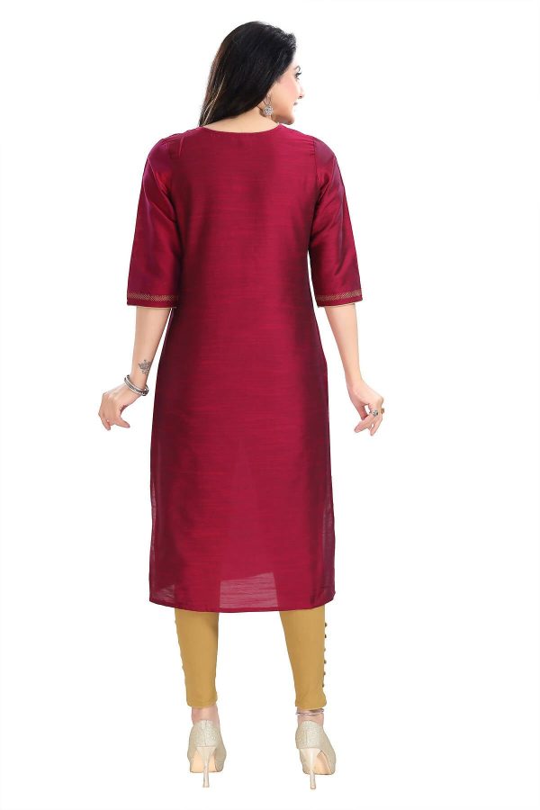 Snehal Creations Majenta Raw Silk Block Print Long Kurta For Women Hot on Sale