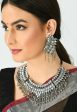 Mominos Fashion Johar Kamal Oxidised Silver-Plated Brass Finish Kundan Necklace For Women (Silver) Online now