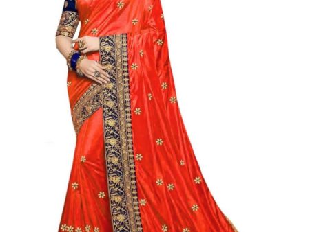 Vamika Orange Embroidery Sana Silk Saree For Cheap