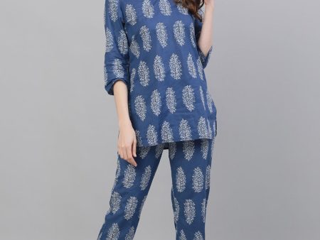 Jaipur Kurti Women Blue & Grey Printed Night suit Hot on Sale