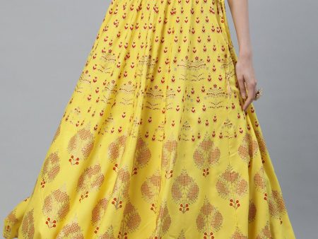 Jaipur Kurti Yellow & Red Printed Flared Women Maxi Skirt For Cheap