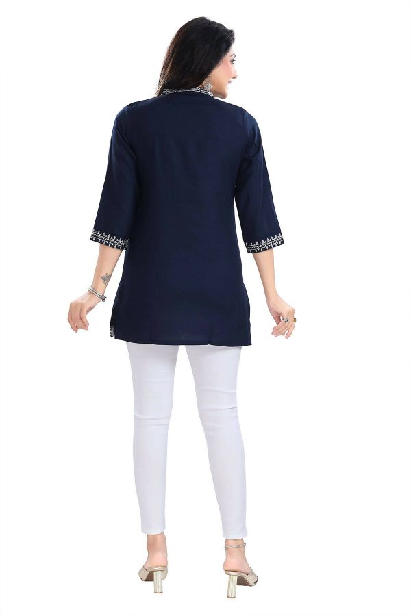 Snehal Creations Novel Navy Blue Women Embroidered Boho Chic Tunic Top Online