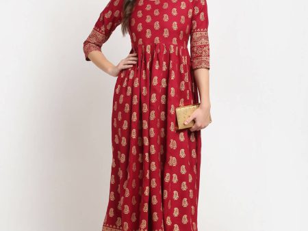 Rudra Bazaar Gold Printed A-Line Kurti Discount