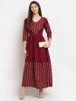 Rudra bazaar Gold Printed A-line flared Maroon Kurti Online