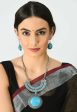 Mominos Fashion Johar Kamal Oxidised Silver-Plated Stone Work Long Necklace Handicraft Sky Blue on Sale