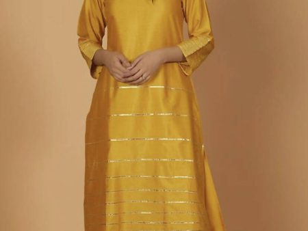 Cheera Women s Silk Blend Fancy Mustard Color Kurta Palazzo Set Online Sale