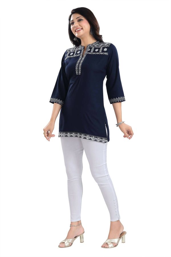 Snehal Creations Novel Navy Blue Women Embroidered Boho Chic Tunic Top Online