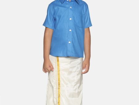 Sethukrishna Blue & White Shirt with Dhoti For Boys Supply