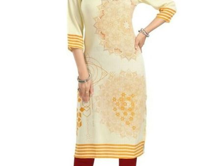 Snehal Creations Yellow Rayon Textured Print Long Kurta For Women For Cheap